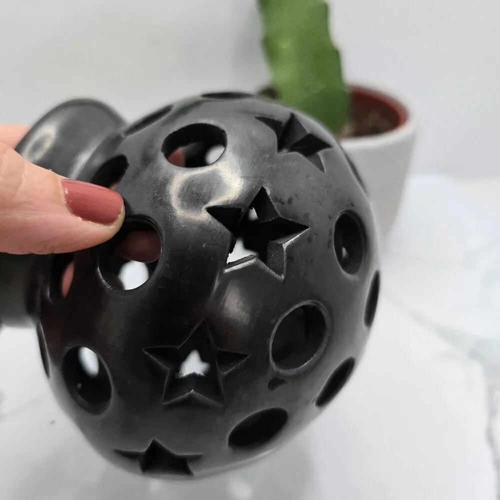 Oaxacan Barro | hematite moon star small mini round pottery pot vase